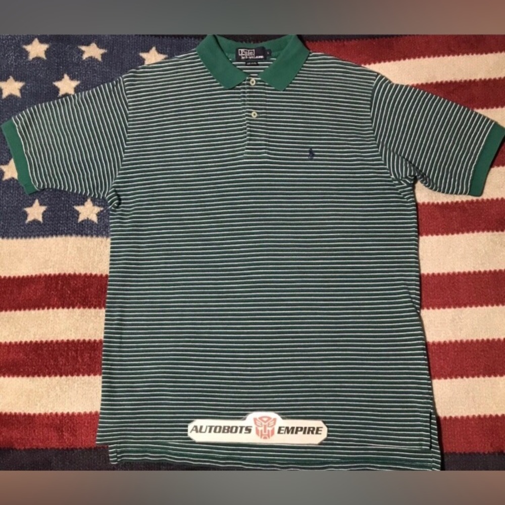 Vintage Ralph Lauren Polo Stripe Rugby Golf Shirt L p wing stadium Rlpc Cp Rlx 1